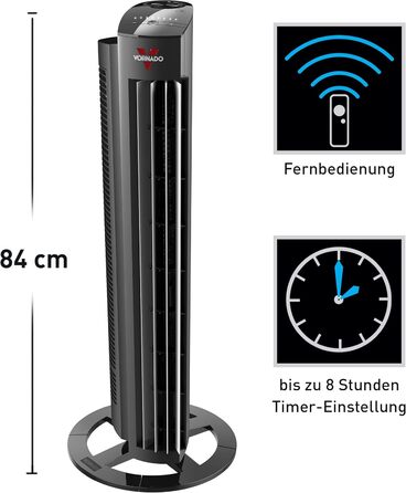 Вентилятор Vornado AC Tower M з дистанційним керуванням, таймером та низьким рівнем шуму (38 дБ), висота 84 см