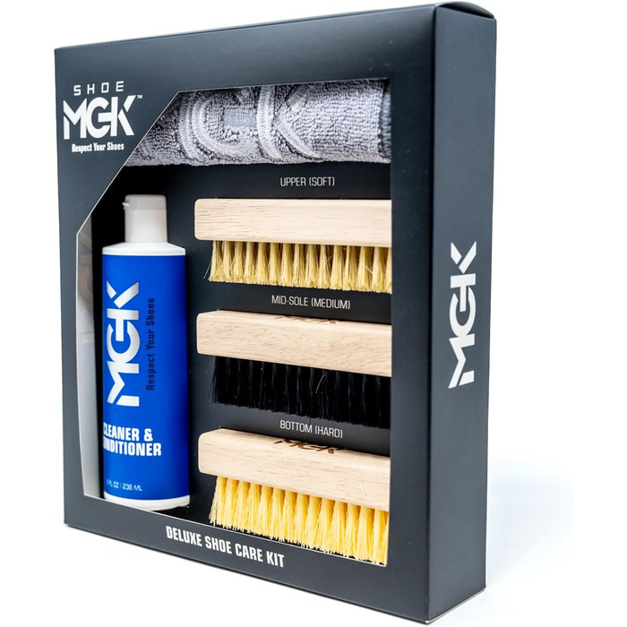 SHOE MGK Shoe Care Deluxe Kit – Shoe Cleaning Set for White Shoes, Leather, Suede, Canvas, and All Materials – 8 Ounce Shoe Cleaner with a Soft, Medium