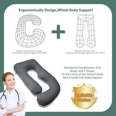 Chilling Home Pregnancy Pillow J Shape, Side Sleeper Pillow with Cover J Pillow Nursing Pillow Large Storage Pillow, Pillow for Women and Side Sleepers (Light Black, Velvet)