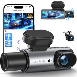 Автомобільний відеореєстратор WOLFANG 4K 3-канальний (передній, задній та салонний), Wi-Fi Dash Cam