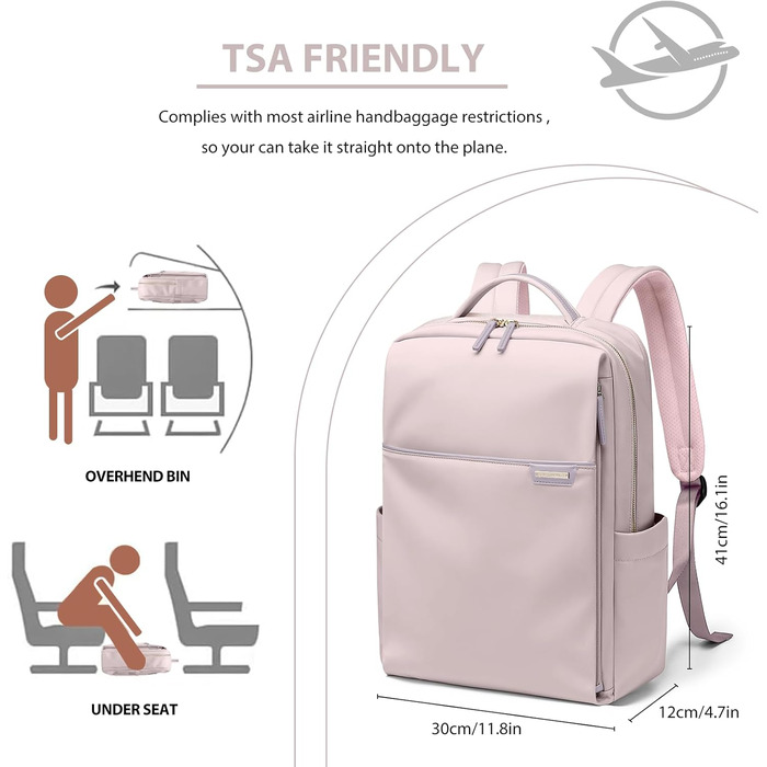Рюкзак для ноутбука 16 дюймів, водонепроникний, для чоловіків та жінок, для школи, подорожей та велосипеда (Сірий, Рожевий)