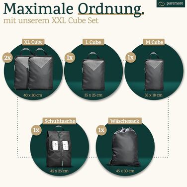 Puremore® Преміум Набір для пакування багажу з компресією (6 шт.) | Органайзери для подорожей | Чохли для взуття | Чорний колір
