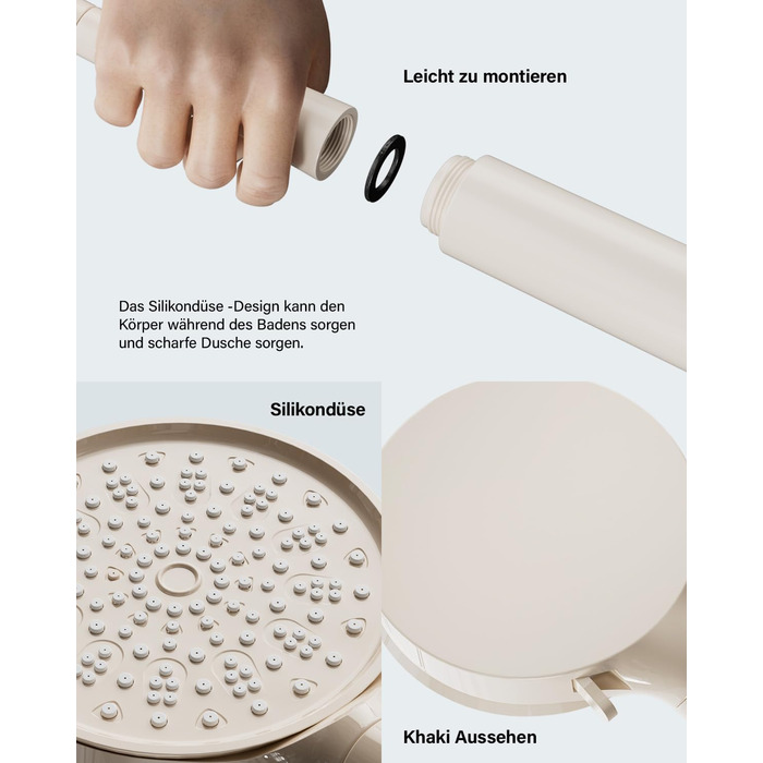 Cobbe Shower Head with Filter, High-Pressure Handheld Shower with Hose, 6 Spray Patterns Water-Saving Shower Head with 20-Layer Filtration, Shower for Hard Water, Residual Chlorine, Bacteria, and Heavy Metals (Khaki)