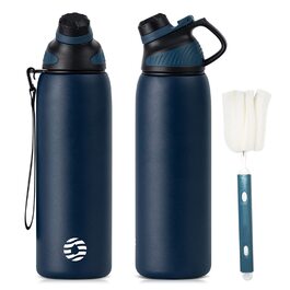 Фляга спортивна Fjbottle Edelstahl 1 л темно-синя з магнітною кришкою, BPA-free. Термофляга для школи, фітнесу, води, газованих напоїв
