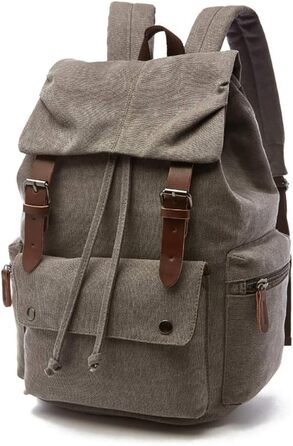 Canvas Backpack Vintage for Laptop Daypack Hiking Travel Large Capacity Bag Unisex (Gray)
