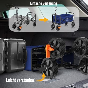 Візок-телега KESSER® складний вантажний, до 150 кг, з PVC колесами 360°, синій/чорний - для саду та транспорту