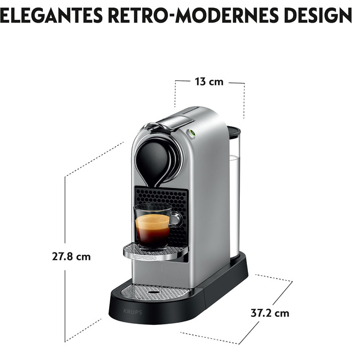 Кавомашина Krups Nespresso XN741B Citiz, еспресо, автоматична, 1 л, 1260 Вт, срібляста