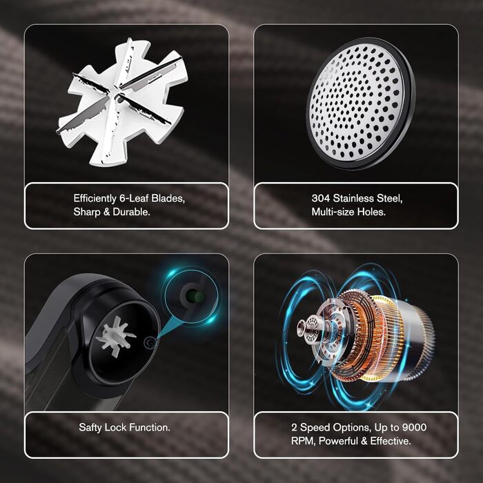 Електричний видальник ворсу Fusselrasierer з USB-зарядкою, LED-дисплеєм та 6-ма лезами. Для одягу, меблів. 2 режими потужності