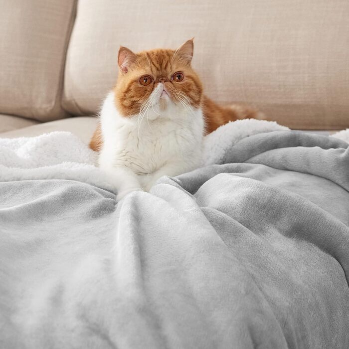 BEDSURE Плед з м'якого Sherpa, теплий плед з вовни - плед на диван, пухнастий накид, товстий плед на диван, подарунок для жінок, пухнастий плед для дому, сірий, 150x200 см, XL (світло-сірий, 230 x 270 см)