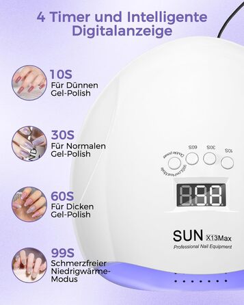 LED UV лампа для нігтів NAILGIRLS 150W з таймером, автосенсором та LCD дисплеєм. Підходить для гель-лаку, пальців та нігтів. Знімний магнітний майданчик.