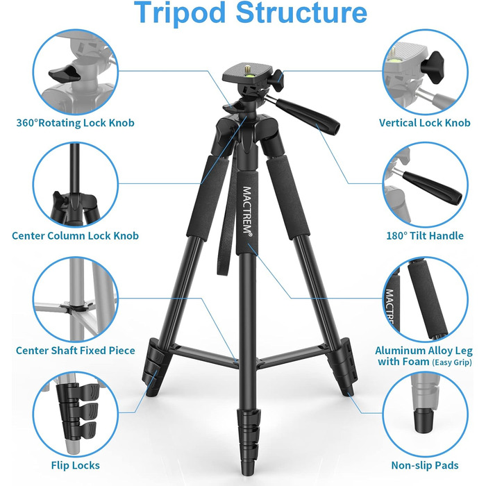 Штатив Handy Stativ Upgrade 172см для камери, смартфона, iPad з тримачем та пультом, легкий, чорний