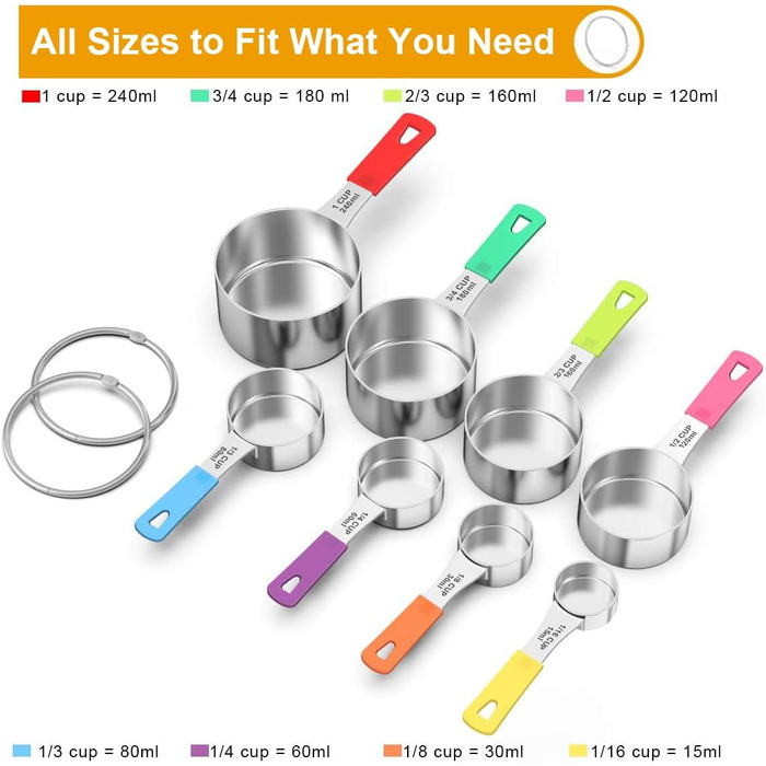 Wildone Measuring Cups & Spoons Set, 18-Piece, Stainless Steel, Stackable, 8 Measuring Cups and 9 Measuring Spoons, 1 Leveler, Ideal for Dry and Liquid Ingredients (Black)
