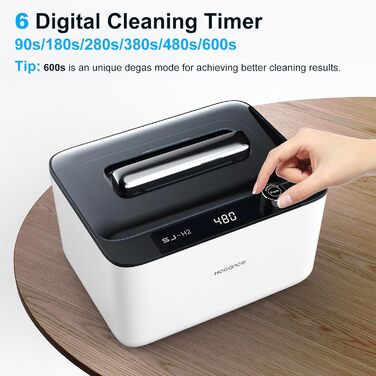 Ультразвукова очищувачка 900мл, 50W, 45kHz для ювелірних виробів, окулярів, годинників, зубних протезів, з 6 режимами та функцією дегазації, біло-чорна