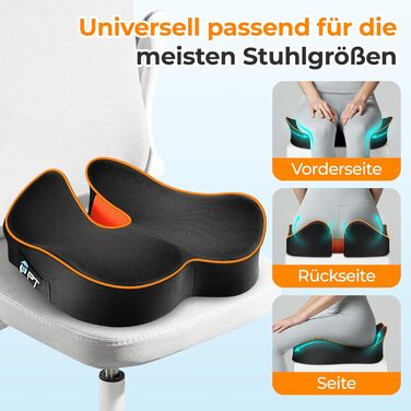 Подушка для сидіння PTYLO - ергономічна подушка для офісних крісел, автокрісел, інвалідних візків, геймінгових крісел, комфортна підтримка при тривалому сидінні, для вагітних, дихаюча, з антиковзаючим покриттям (Чорний)