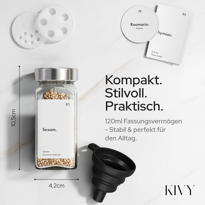 KIVY органайзер для спецій з 24 баночками та етикетками, регульований, для шухляди, підставка для зберігання спецій