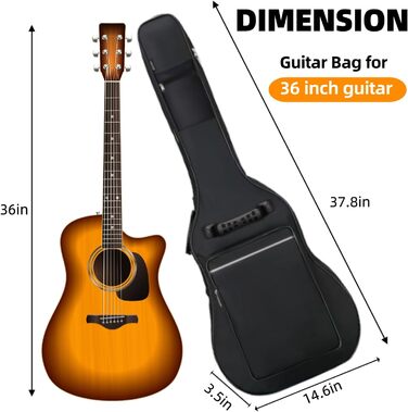 Чохол для акустичної гітари GIGKOUKI, 0.9 см товщина підкладки, для гітар 39-41 дюймів, водонепроникний, з регульованим плечовим ременем