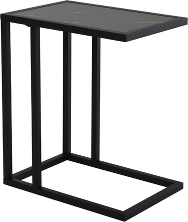 HOMCOM Side Table, Coffee Table with Marble Look, Coffee Table with Metal Frame, for Living Room, Bedroom, 45 x 30 x 51.5 cm Black | Aosom