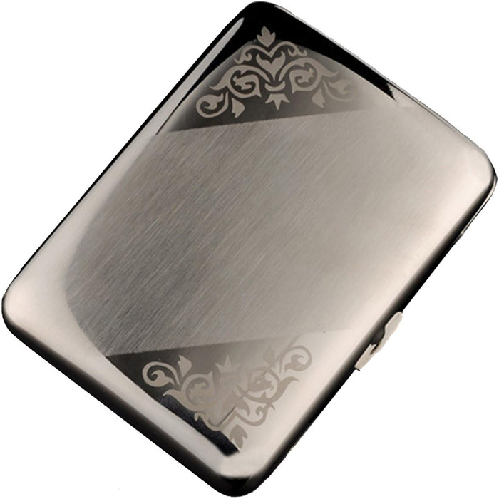 Елегантне металеве тютюнотримач з нержавіючої сталі, срібного кольору, вміщує 16 сигарет (з брендованою подарунковою коробкою, тиснення)