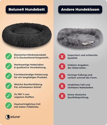 Belune® Лежанка для собак [знімний, пральний чохол] - Оригінал - [L, 100 см] Корзина для собак, ліжко для котів, лежанка для собак, м'яке ліжко для собак великих, середніх та маленьких порід (S (70 см), Чорний)