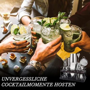 Набір для коктейлів Boston Cocktail Shaker Set 825 мл з підставкою, нержавіюча сталь, професійний барний аксесуар, набір бармена з рецептами, ідеальний подарунок (сріблястий)