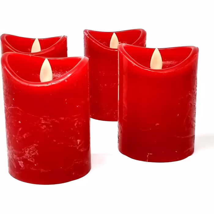 ToCi LED Candles Red Ø 7.5 x 15 cm - Set of 4 flameless real wax candles - with moving flame and timer - Advent candles, grave candles