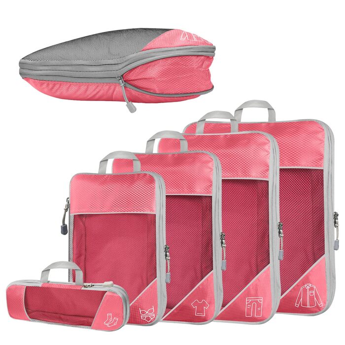 Набір органайзерів для валізи Kompressions Packwürfel (5 шт.) рожевого кольору - компресійні куби для подорожей, легкі сумки для зберігання, органайзер для рюкзака та валізи