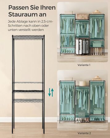 SONGMICS Clothes Rack, Open Wardrobe, Metal Coat Rack, Coat Stand with Adjustable Shelves and Clothes Rails, Hooks, High Load Capacity, Detachable, Cloud White LGR431W01 (Ink Black)