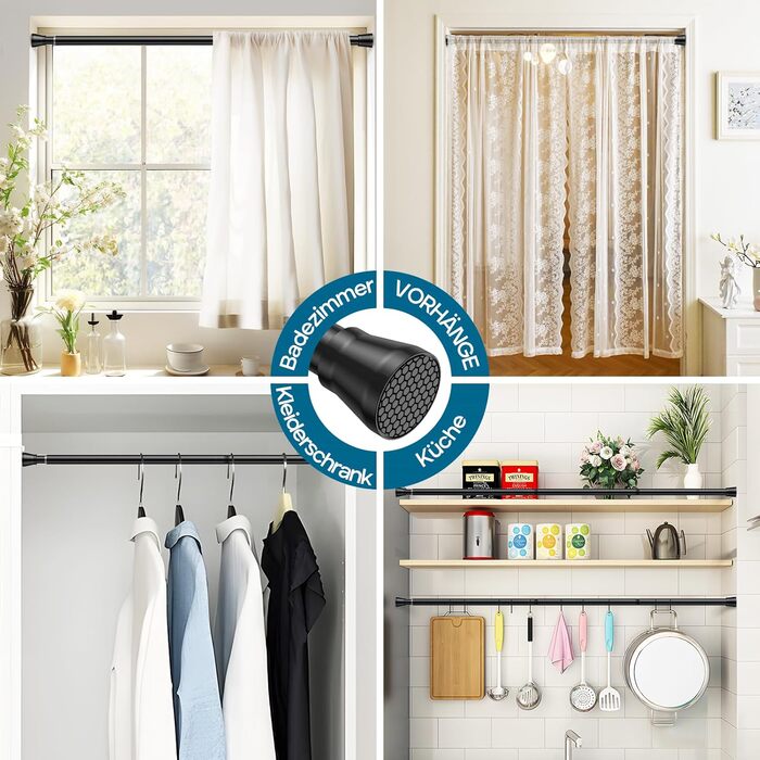 Штанга для штор без свердління AIZESI 70-120см, телескопічна, чорна, діаметр 22мм