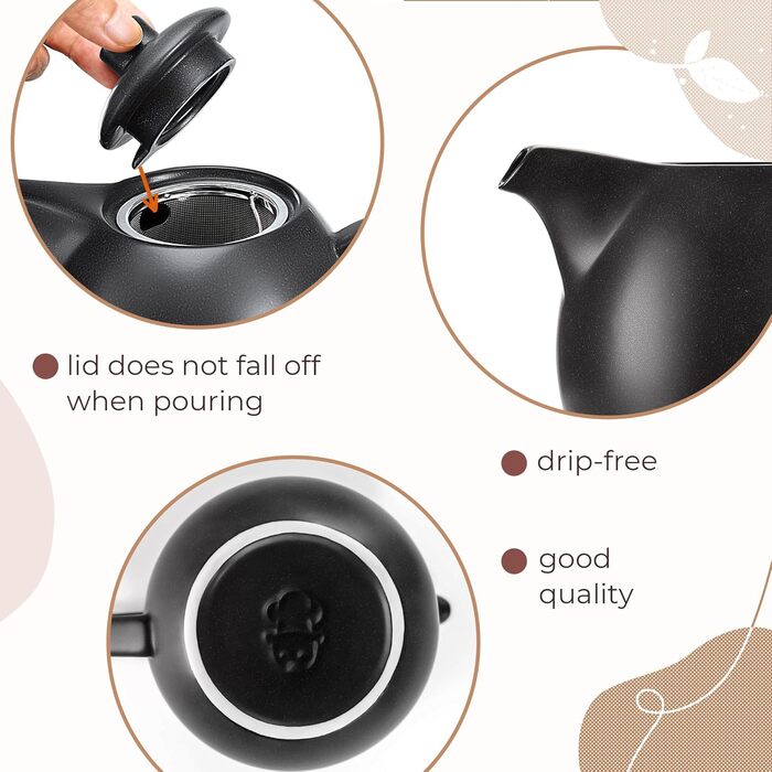 Teapot with infuser, ceramic - 1.2 l - Ceramic teapot, black (anthracite) - Tea Pot - Teapot Ceramic - Teakettle - Tea accessories - Tea maker for loose leaf tea (with spoon)