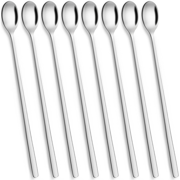 Набір ложок для лате макіато, 8 шт., 24 см, нержавіюча сталь, для десертів, кави, молочних коктейлів, морозива, придатні для миття в посудомийній машині, сріблясті