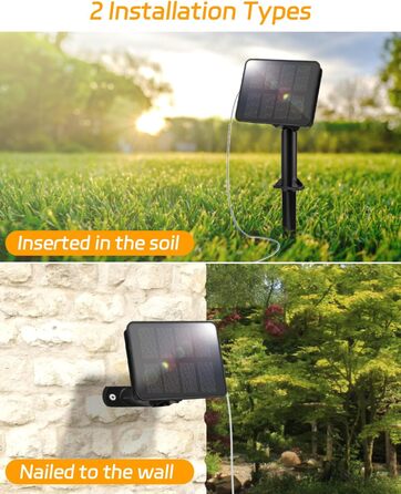 Сонячна гірлянда для зовнішнього використання, 120 LED, холодне біле світло, 8 режимів, для саду, двору, тераси, весільної декорації (5м, тепле біле світло)