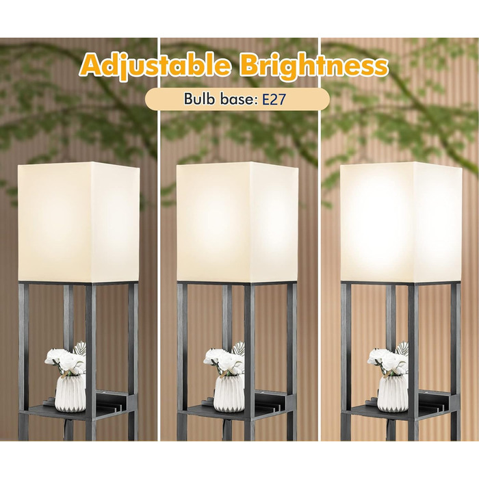 Стельова лампа RELAX4LIFE з 3 полицями, чорна (Модель 4), 26 x 26 x 160 см