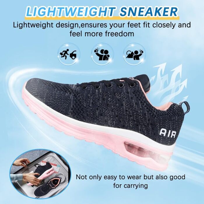 Жіночі кросівки для бігу та фітнесу. Зручні, дихаючі, з амортизацією (повітряна подушка), антиковзкі. Розмір 40 EU, блакитно-рожевий колір