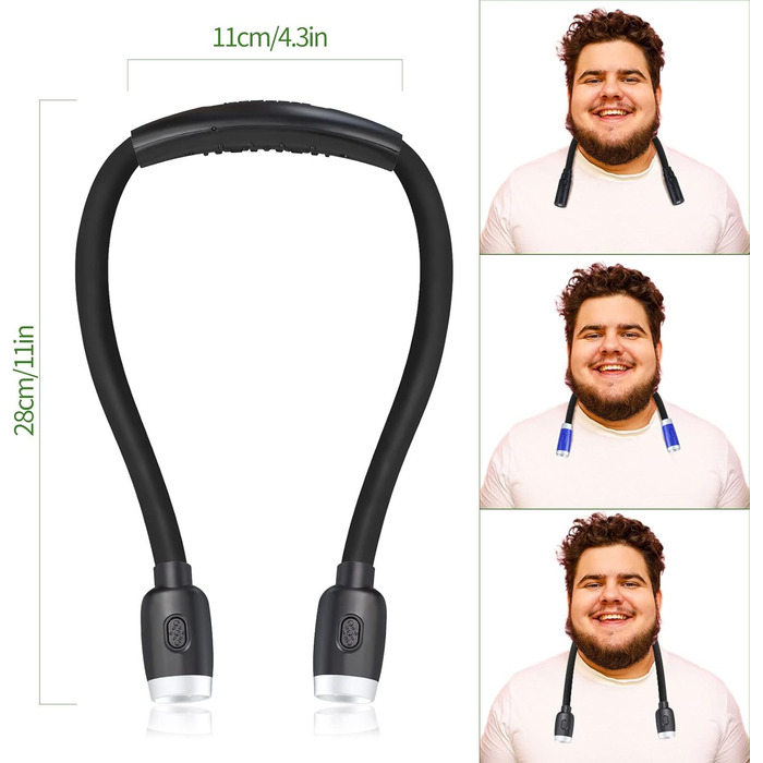 LED-лампа для читання LEDBOKLI з кріпленням на книгу, акумуляторна, 800mAh, 3 режими яскравості, гнучка шийка, 28 см, чорна