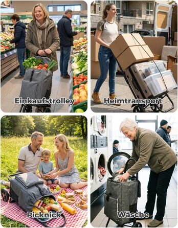 Складаний візок для покупок Homecall 50L з охолодженням, 3-в-1: візок, сумка-тележка, рюкзак (темно-сірий)