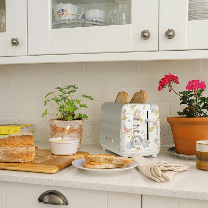 Тостер VQ Laura Ashley з 4-ма тостами, регулюванням нагріву, функціями розморожування та підігріву - модель Elveden White