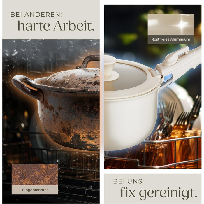 Набір посуду Tectake 16 предметів для індукції з керамічним антипригарним покриттям: каструлі, сковороди, кришки. Знімні ручки.