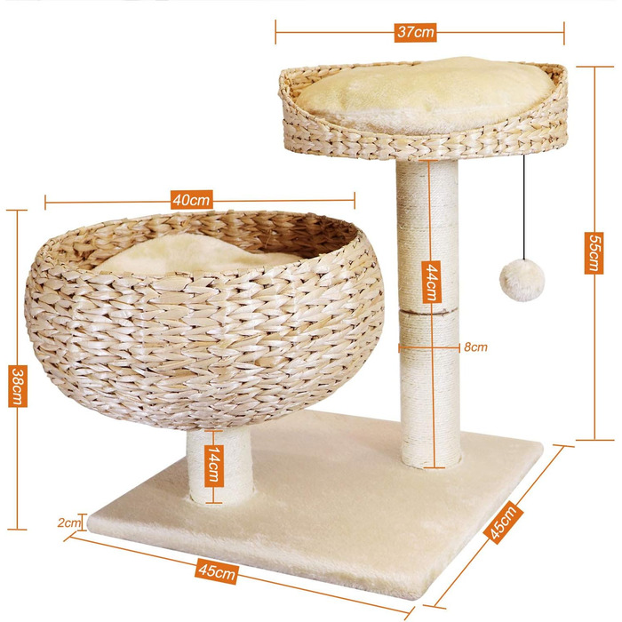Kratzbaum Banana Leaf with Natural Sisal – 55 cm Cat Tower with 8 cm Thick Sisal Post, Incl. Soft Wool Cushion – Insect and mold resistant, robust & easy to care for