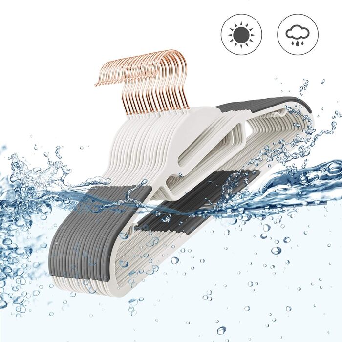 Набір вішалок SONGMICS 30 шт., для костюмів, з пластику, преміум-якість, антиковзаюче покриття, економія місця, 0,5 см товщина, гачок рожевого золота, поворот на 360°, ширина 41,5 см, світло-сірий + темно-сірий