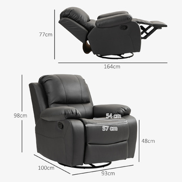 HOMCOM Recliner Chair with Adjustable Backrest & Footrest, Swivel, Up to 150 kg (220 lbs), Steel Frame, 36.6 x 39.4 x 30.7 inches, Black