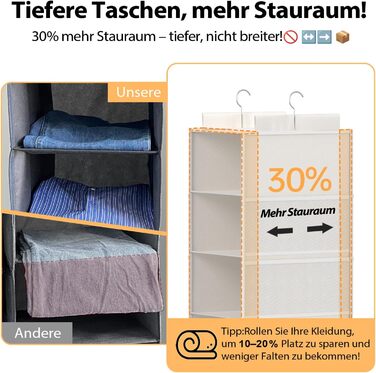Організатор для шафи Extra tief – 6-ярусний, з 4 кишеньками з сітки, для дому, студентського гуртожитку, кемпінгу, економія місця