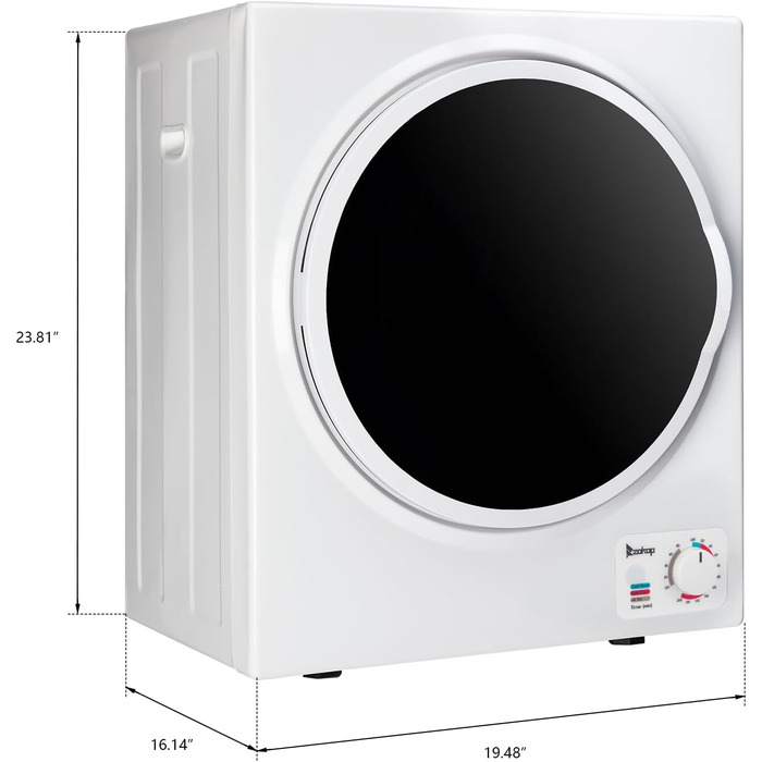 Компактна сушарка для одягу Bonnlo 2.5 кг, витяжний міні-сушар 220V 850W з барабаном із нержавіючої сталі, білий
