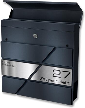 Поштова скринька Metzler персоналізована з гравіюванням, нержавіюча сталь, відділення для газет, замок, вологостійка, антрацит RAL 7016, настінний монтаж 37x37x10.5 см