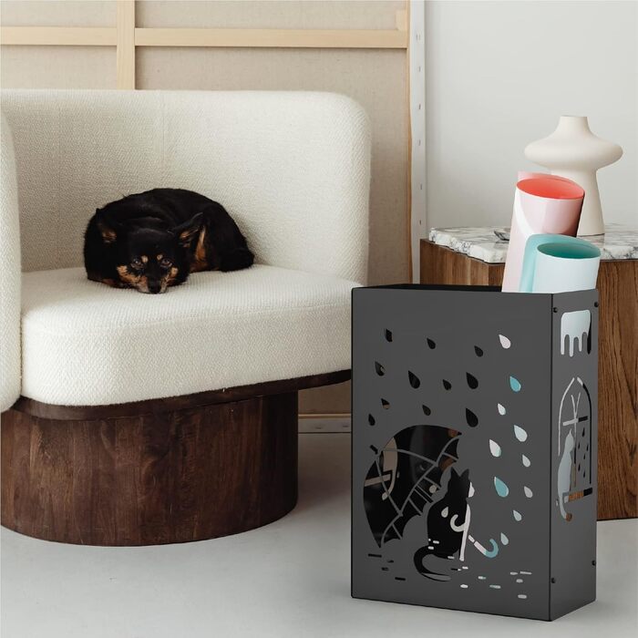 Mango Monstera Umbrella Stand - Black Raining Cats Design | Decorative Entryway Stand