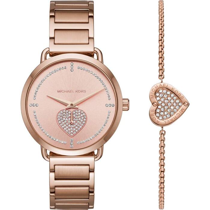 Жіночий наручний годинник Michael Kors Portia (37 мм, рожеве золото та глітер)