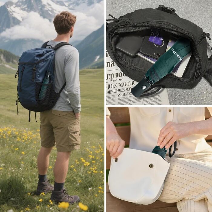 Зонт Herreicher компактний туристичний автоматичний, зелений - легкий, ультракомпактний, захист від УФ-випромінювання, UPF50+