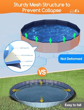 Meowant Foldable Dog Pool, Dog Bathtub, Splash Pool Large Thickened PVC, Extra Large Outdoor Foldable Kids Pool, Portable Non-Slip Dog Splash Pool, No Pump Required (272 x 50 cm) (220*40cm)