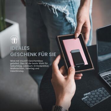 Мінімалістичний гаманець для карток VULKIT з RFID-захистом та Pop-Up механізмом, тонкий кредитний картхолдер з грошовою затискачкою (Колір: Rose Gold)