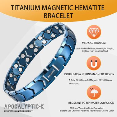 Чоловічий магнітний браслет TITAN, синій. Знімає статичну електрику