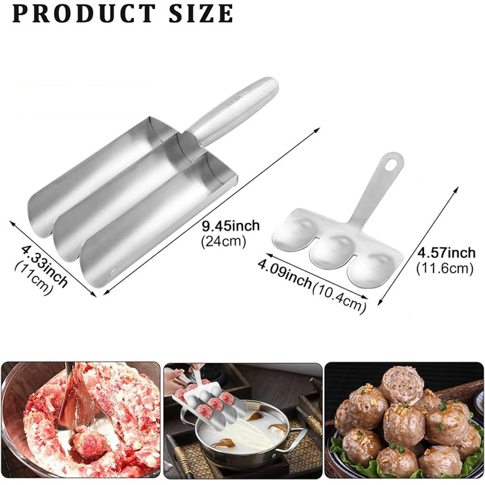 Форма для фрикадельок з нержавіючої сталі Quixotic, 3-в-1, ручна для м'яса, риби та креветок